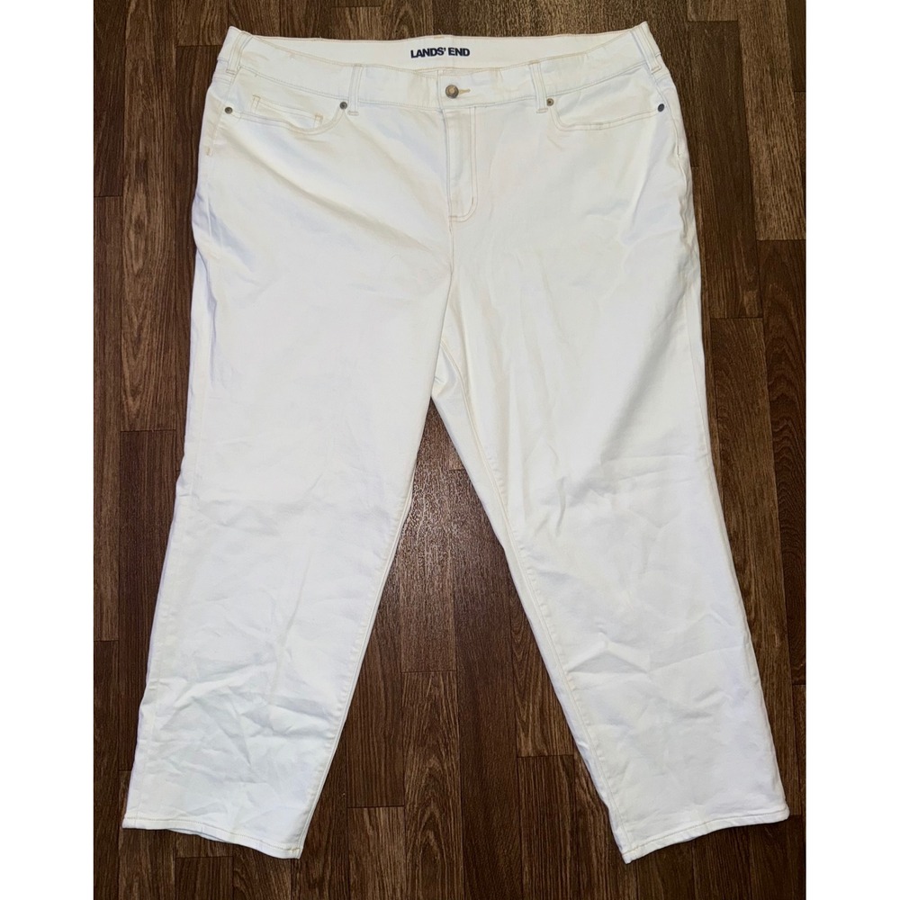 Lands' End White Cropped Jeans Mid Rise‎ Straight Leg Women's Size 24W
